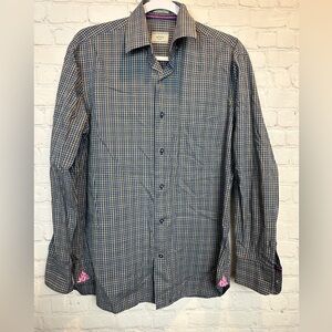 Alara Sport 100% Cotton plaid long sleeve button down shirt, sz S Made in Turkey